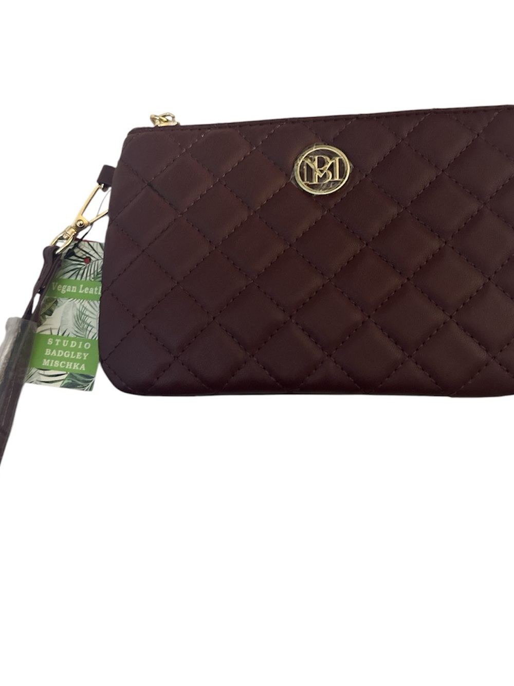 NWT Badgley Mischka Quilted Wristlet Clutch - Dark plum with Gold Hardware cute